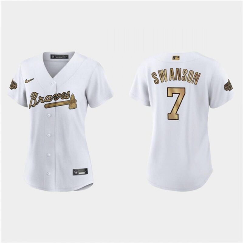 68634cd2c8420_1 Women's Atlanta Braves #7 Dansby Swanson 2022 All-Star White Stitched Baseball Jersey(Run Small)