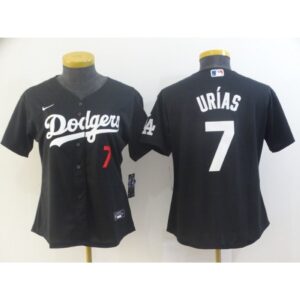 68634cdf0df7e_1 Women's Los Angeles Dodgers #7 Julio Urias Black Cool Base Stitched Jersey(Run Small)