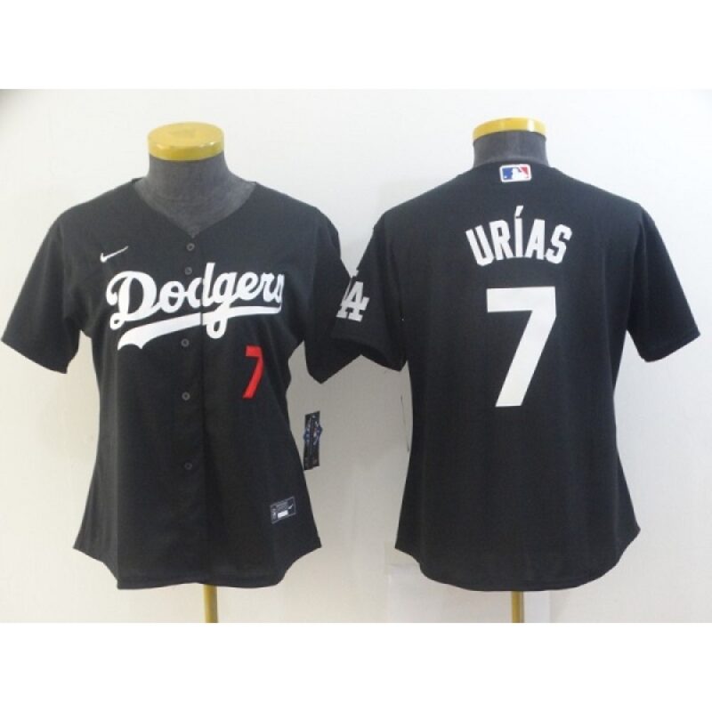 68634cdf0df7e_1 Women's Los Angeles Dodgers #7 Julio Urias Black Cool Base Stitched Jersey(Run Small)