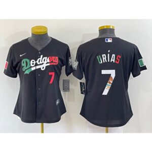 68634ce1b4e17_1 Women's Los Angeles Dodgers #7 Julio Urias Black Cool Base Stitched Jersey(Run Small)