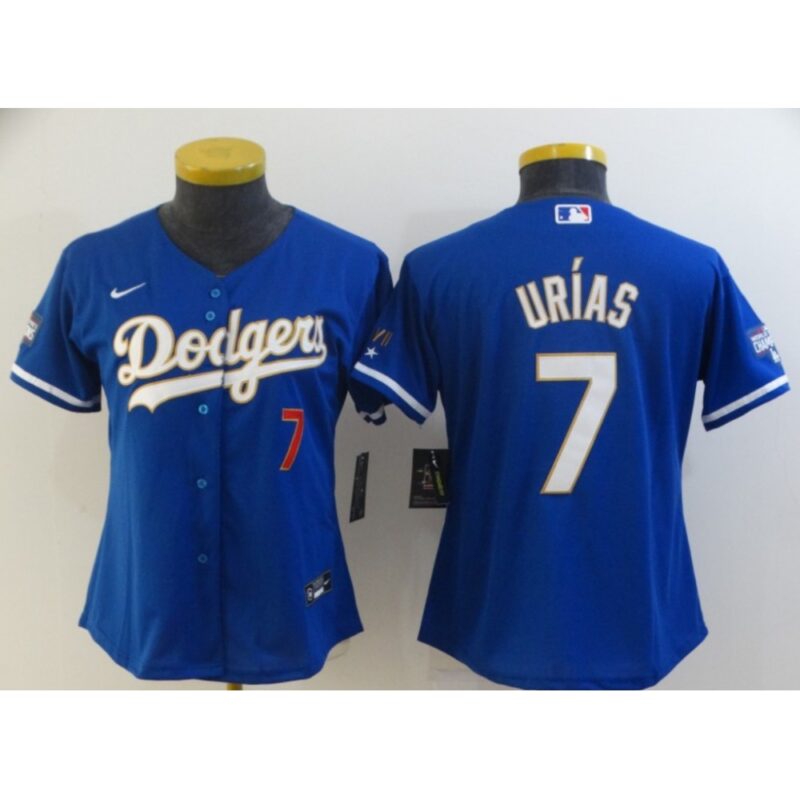 68634cecacc95_1 Women's Los Angeles Dodgers #7 Julio Urias Blue Gold Championship Cool Base Stitched Jersey(Run Small)