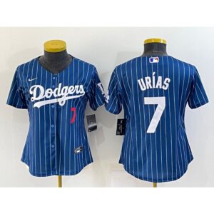 68634cf7b0aa9_1 Women's Los Angeles Dodgers #7 Julio Urias Navy/Gold Stitched Baseball Jersey(Run Small)