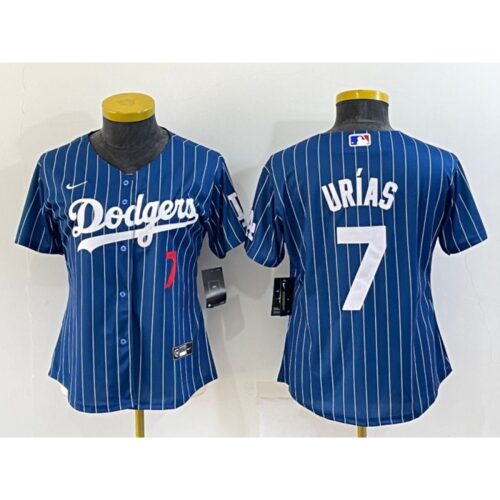 68634cf7b0aa9_1 Women's Los Angeles Dodgers #7 Julio Urias Navy/Gold Stitched Baseball Jersey(Run Small)