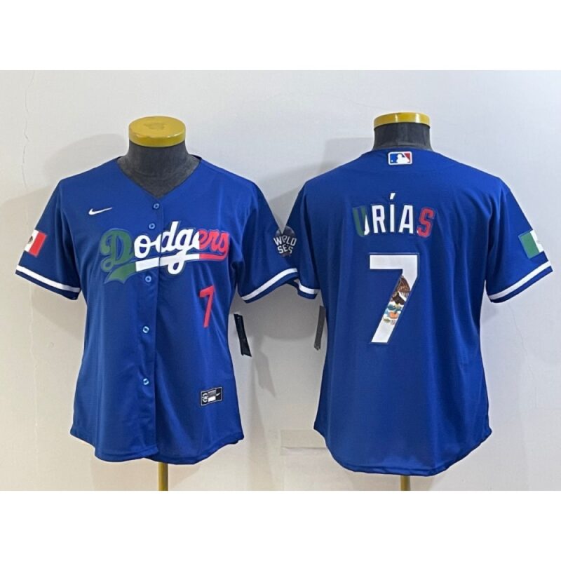 68634d05ab3ee_1 Women's Los Angeles Dodgers #7 Julio Urias Royal Mexico Cool Base Stitched Jersey(Run Small)