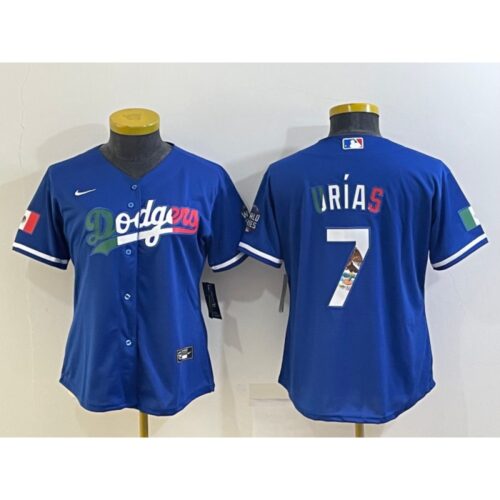 68634d087fa14_1 Women's Los Angeles Dodgers #7 Julio Urias Royal Mexico Cool Base Stitched Jersey(Run Small)