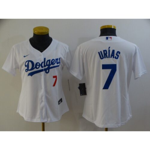 68634d0b29c13_1 Women's Los Angeles Dodgers #7 Julio Urias White Cool Base Stitched Baseball Jersey(Run Small)