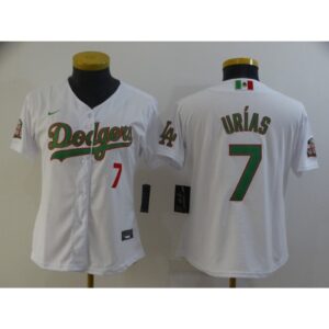 68634d1350126_1 Women Los Angeles Dodgers #7 Julio Urias White Green 2020 World Series Stitched Jersey