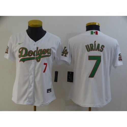 68634d1350126_1 Women Los Angeles Dodgers #7 Julio Urias White Green 2020 World Series Stitched Jersey