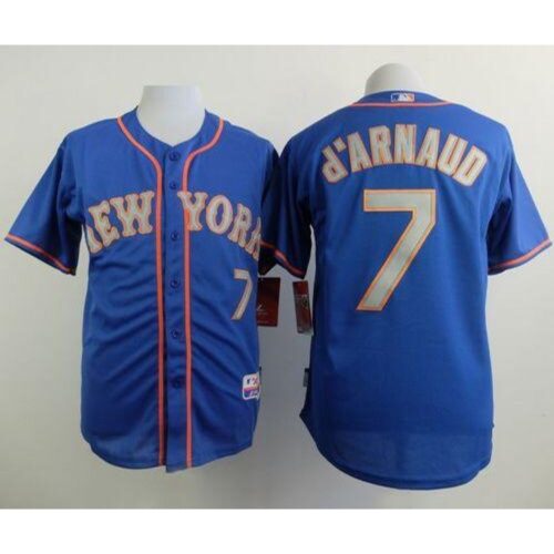 68634d1eb4417_1 Mets #7 Travis d'Arnaud Blue(Grey NO.) Alternate Road Cool Base Stitched MLB Jersey
