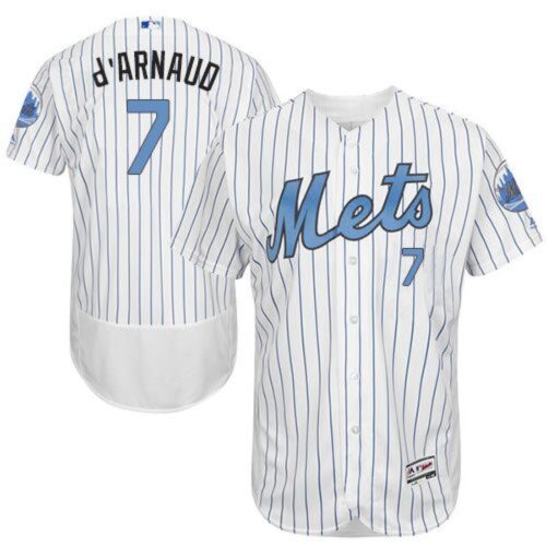 68634d2f334a5_1 Mets #7 Travis d'Arnaud White(Blue Strip) Flexbase Authentic Collection 2016 Father's Day Stitched MLB Jersey