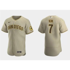 68634d98a325c_1 Men's San Diego Padres #7 Ha-Seong Kim Tan Flex Base Stitched Baseball Jersey
