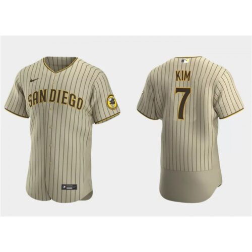68634d98a325c_1 Men's San Diego Padres #7 Ha-Seong Kim Tan Flex Base Stitched Baseball Jersey