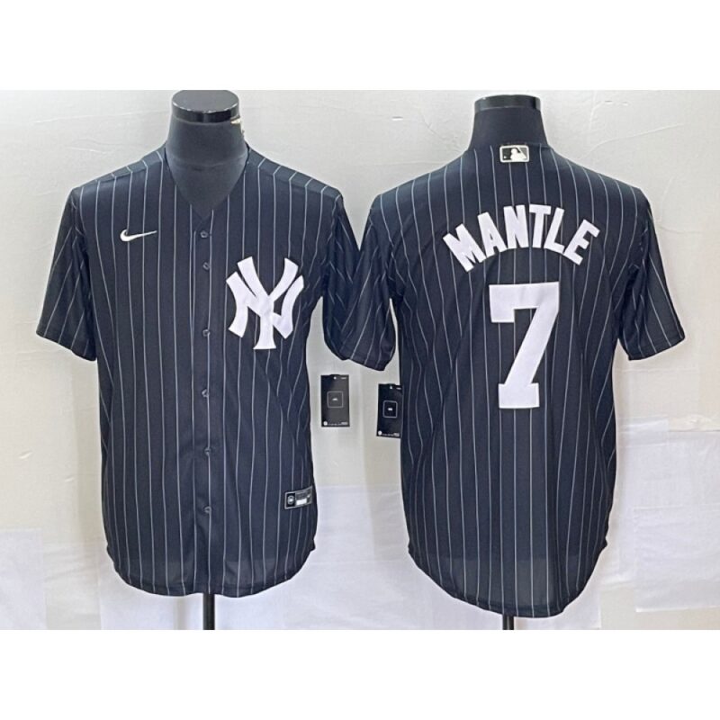 68634dd83bcbb_1 Men's New York Yankees #7 Mickey Mantle Black Cool Base Stitched Baseball Jersey
