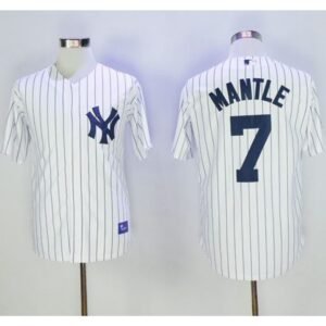 Yankees #7 Mickey Mantle White Name On Back 75TH Stitched MLB Jersey