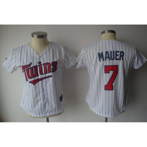 68634e3d26ff8_1 Twins #7 Joe Mauer White With Blue Strip Lady Fashion Stitched MLB Jersey