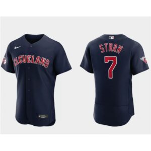 68634e4e3f476_1 Men's Cleveland Guardians #7 Myles Straw Navy Flex Base Stitched Jersey
