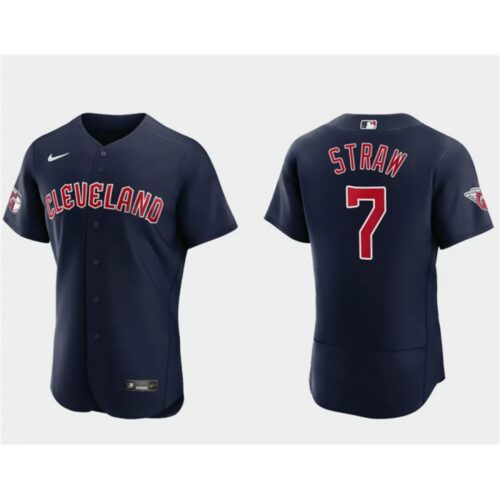 68634e4e3f476_1 Men's Cleveland Guardians #7 Myles Straw Navy Flex Base Stitched Jersey