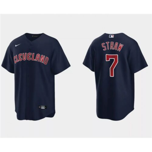 68634e517c711_1 Men's Cleveland Guardians #7 Myles Straw Navy Cool Base Stitched Jersey