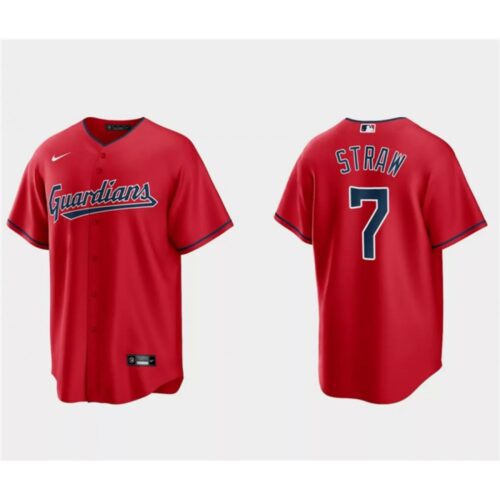 68634e56ef8da_1 Men's Cleveland Guardians #7 Myles Straw Red Cool Base Stitched Jersey