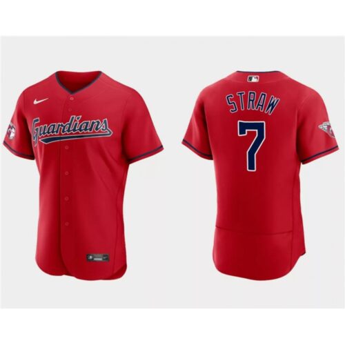 68634e5daebd0_1 Men's Cleveland Guardians #7 Myles Straw Red Flex Base Stitched Jersey