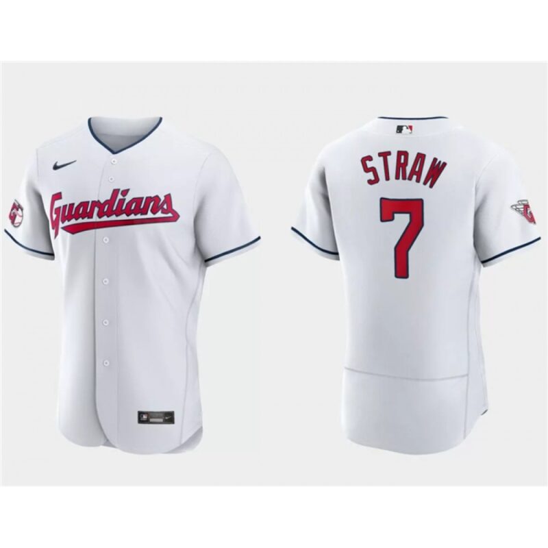 68634e6122169_1 Men's Cleveland Guardians #7 Myles Straw White Flex Base Stitched Jersey