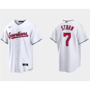 68634e6430ecf_1 Men's Cleveland Guardians #7 Myles Straw White Cool Base Stitched Jersey