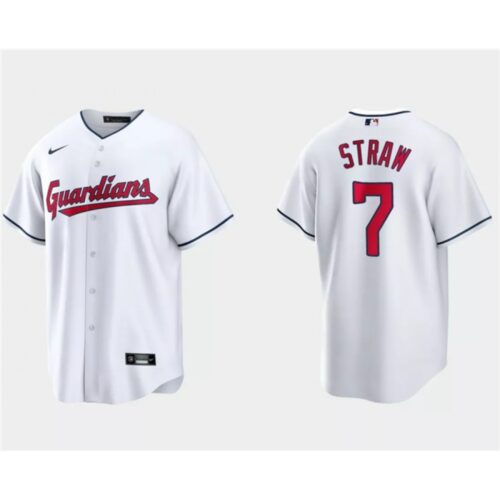 68634e6430ecf_1 Men's Cleveland Guardians #7 Myles Straw White Cool Base Stitched Jersey