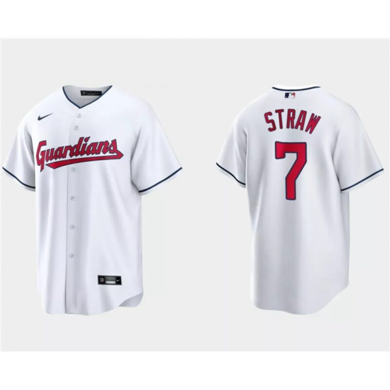 68634e6430ecf_1 Men's Cleveland Guardians #7 Myles Straw White Cool Base Stitched Jersey