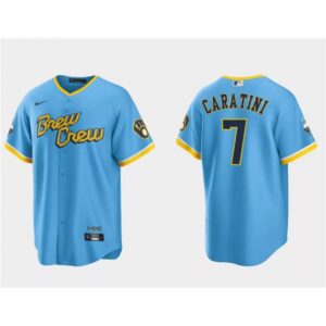 68634ea089386_1 Men's Milwaukee Brewers #7 Victor Caratini Powder Blue 2022 City Connect Cool Base Stitched Jersey