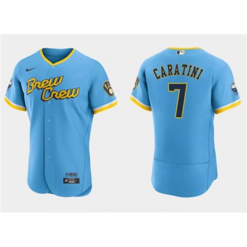 68634ea3aa54b_1 Men's Milwaukee Brewers #7 Victor Caratini Powder Blue 2022 City Connect Flex Base Stitched MLB Jersey