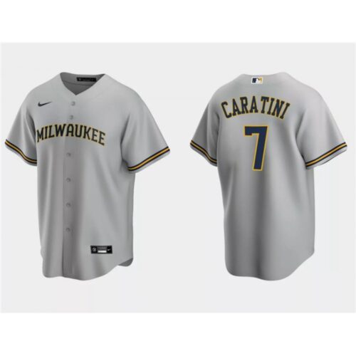 68634ea6dfac3_1 Men's Milwaukee Brewers #7 Victor Caratini Grey Cool Base Stitched Jersey