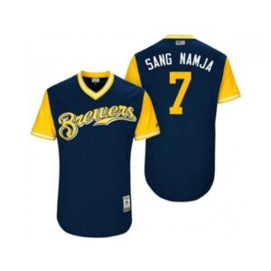 68634ea9eb65a_1 Men's Milwaukee Brewers #7 Sang Namja Navy Stitched Jersey