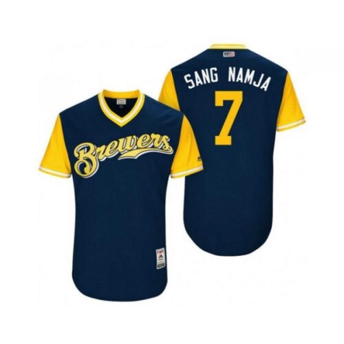 68634ea9eb65a_1 Men's Milwaukee Brewers #7 Sang Namja Navy Stitched Jersey