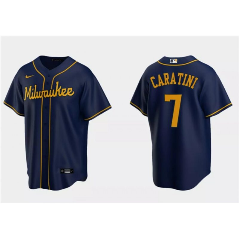 68634ead07516_1 Men's Milwaukee Brewers #7 Victor Caratini Navy Cool Base Stitched Jersey
