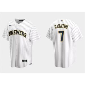68634eb10e600_1 Men's Milwaukee Brewers #7 Victor Caratini White Cool Base Stitched Jersey