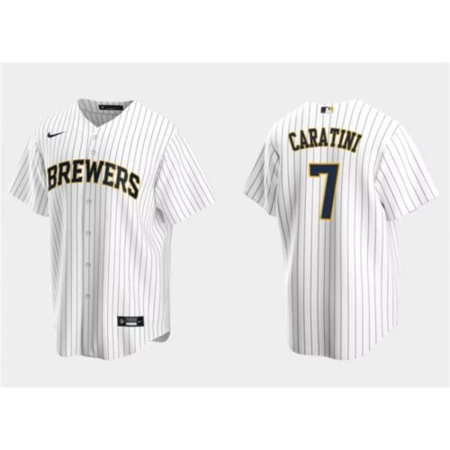 68634eb10e600_1 Men's Milwaukee Brewers #7 Victor Caratini White Cool Base Stitched Jersey