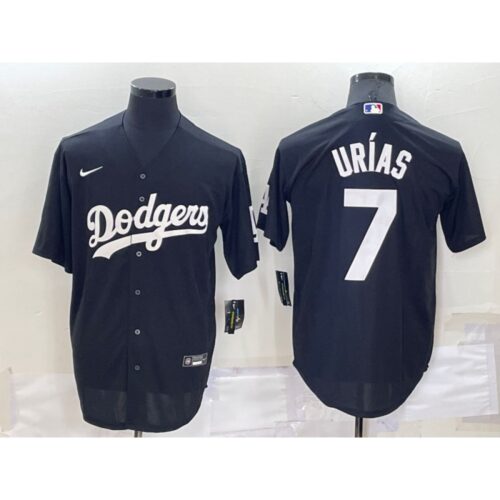 68634eff018d6_1 Men's Los Angeles Dodgers #7 Julio Urias Black Cool Base Stitched Jersey