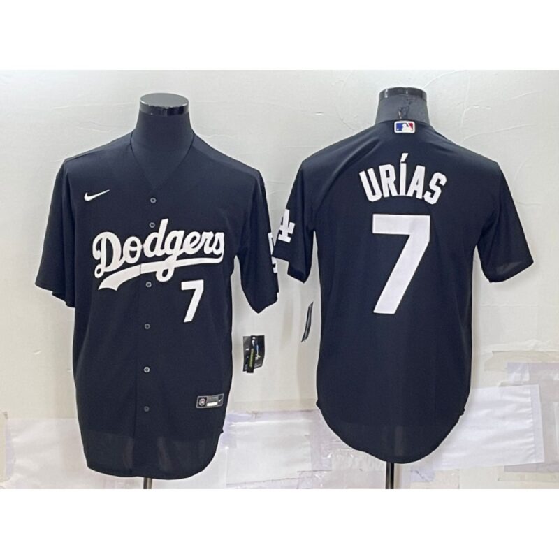 68634f0297702_1 Men's Los Angeles Dodgers #7 Julio Urias Black Cool Base Stitched Jersey