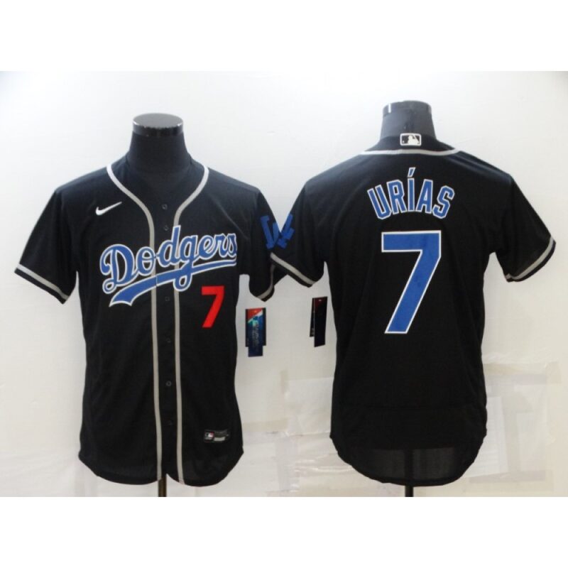 68634f0ad3eed_1 Men's Los Angeles Dodgers #7 Julio Urias Black Flex Base Sttiched Jersey