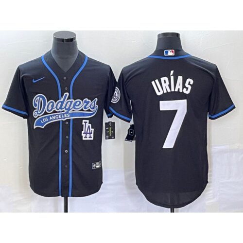 68634f125a28e_1 Men's Los Angeles Dodgers #7 Julio Urias Black With Patch Cool Base Stitched Baseball Jersey