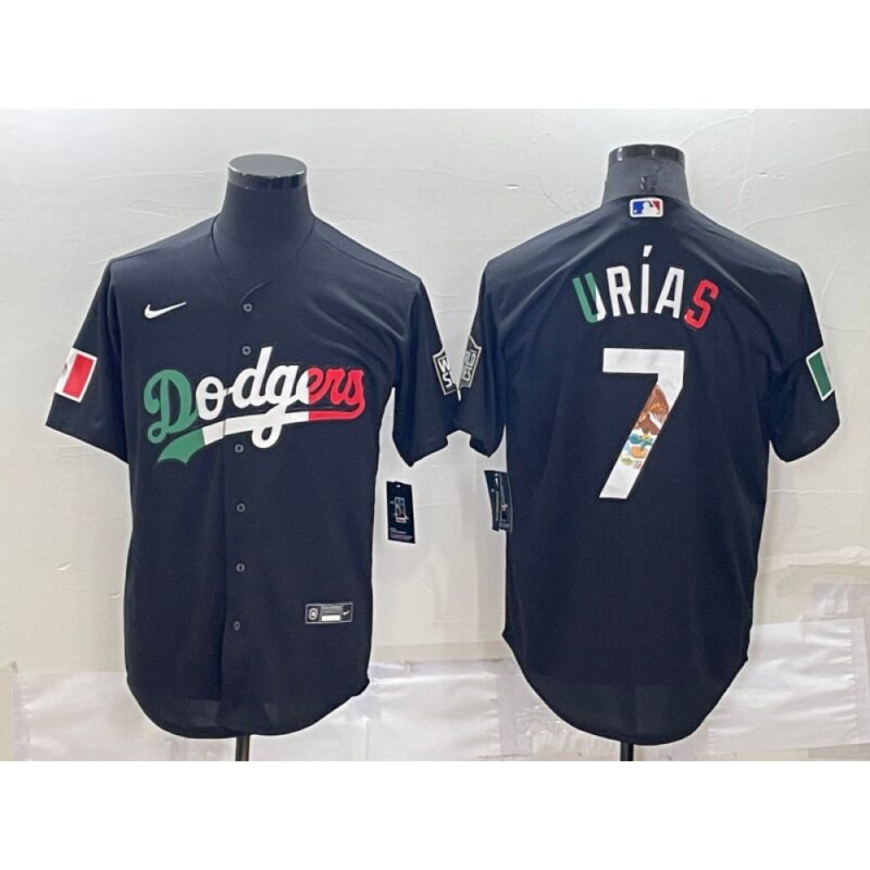 68634f156e5f3_1 Men's Los Angeles Dodgers #7 Julio Urias Black Mexico Cool Base Stitched Baseball Jersey