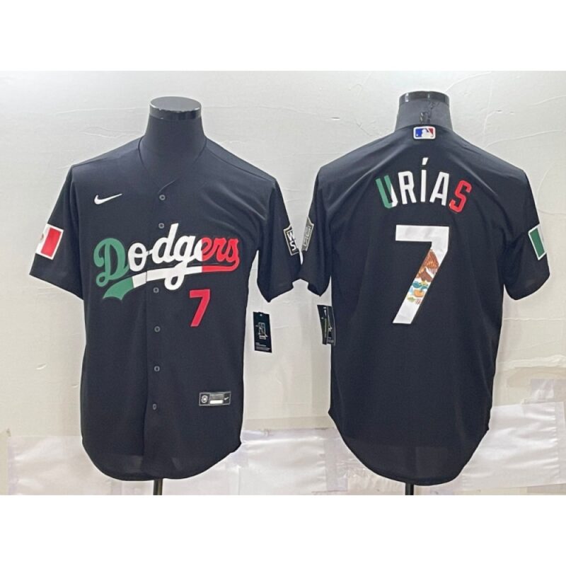 68634f19028a5_1 Men's Los Angeles Dodgers #7 Julio Urias Black Mexico Cool Base Stitched Baseball Jersey