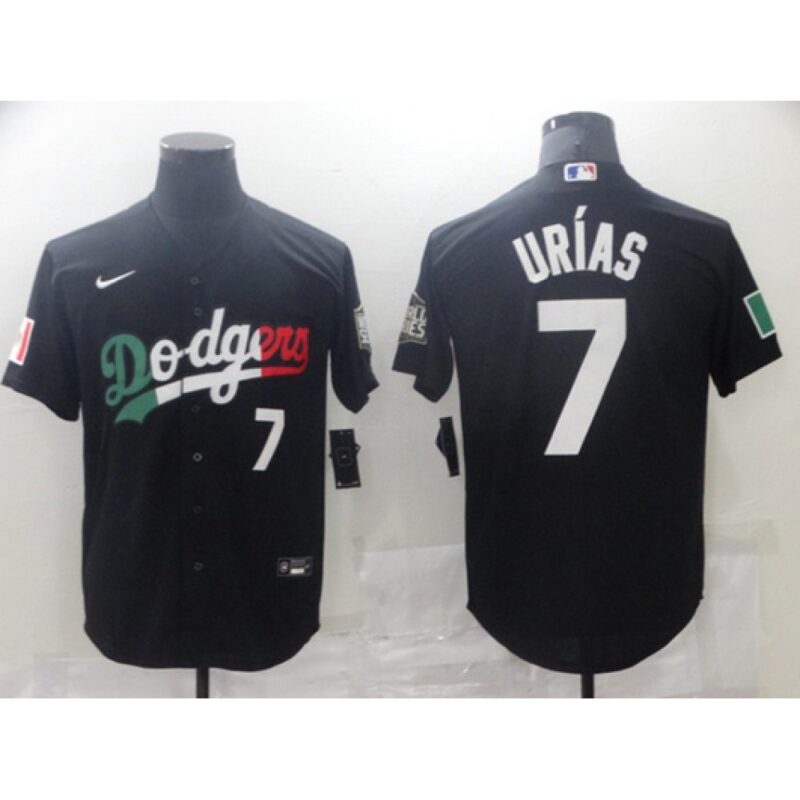68634f1c35c09_1 Men's Los Angeles Dodgers #7 Julio Urias Black Cool Base Stitched Baseball Jersey