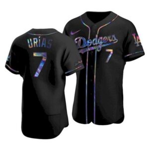 68634f231b993_1 Men's Los Angeles Dodgers #7 Julio Urias 2021 Black iridescent Logo Flex Base Stitched Baseball Jersey