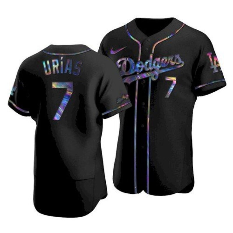 68634f231b993_1 Men's Los Angeles Dodgers #7 Julio Urias 2021 Black iridescent Logo Flex Base Stitched Baseball Jersey