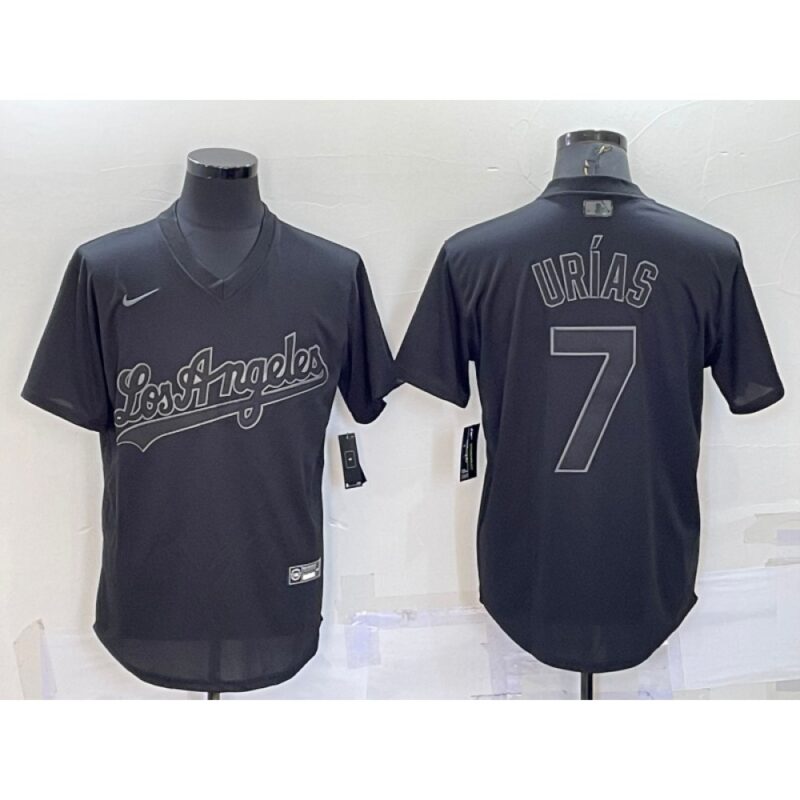 68634f2fdaff6_1 Men's Los Angeles Dodgers #7 Julio Urias Black Pitch Black Fashion Replica Stitched Jersey