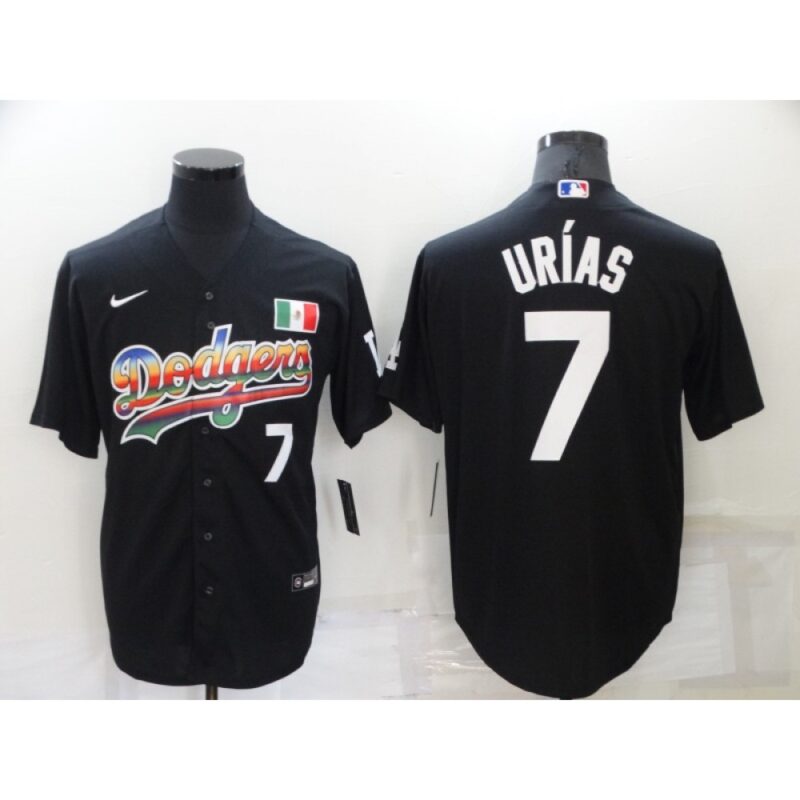 68634f337dadd_1 Men's Los Angeles Dodgers #7 Julio Urias Black Stitched Baseball Jersey