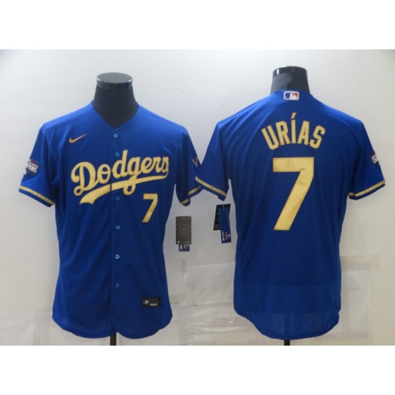 68634f3b89282_1 Men's Los Angeles Dodgers #7 Julio Urias Blue Gold 2020 World Series Flex Base Stitched Jersey