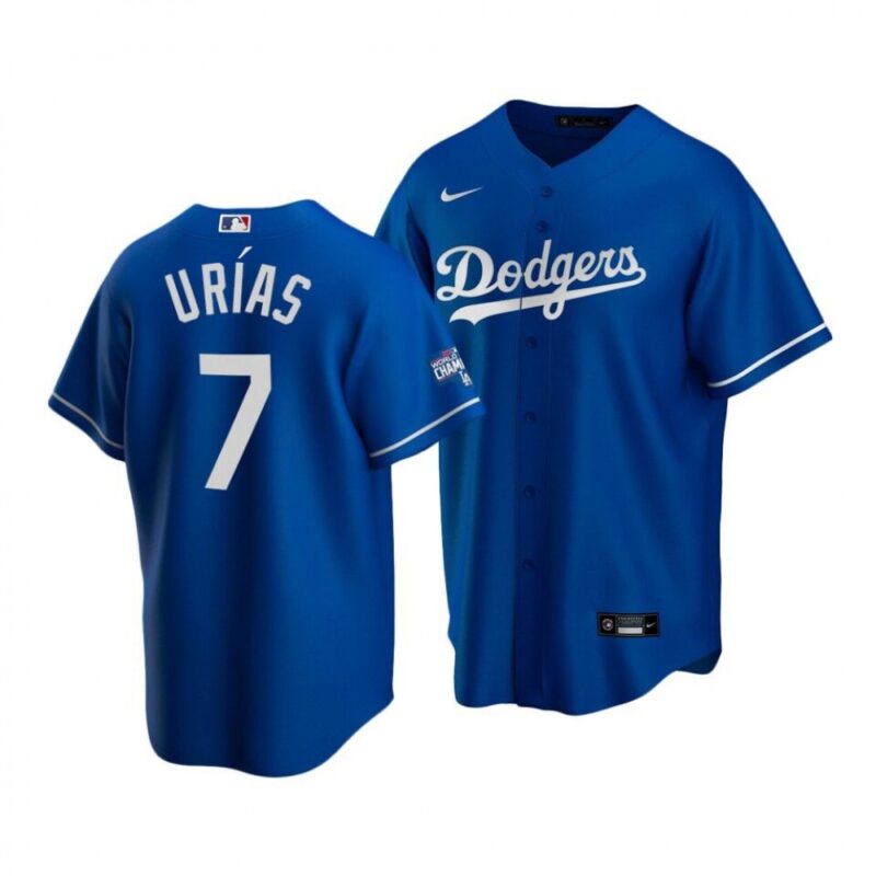 68634f42a84de_1 Men's Los Angeles Dodgers #7 Julio Urias Blue 2020 World Series Champions Home Patch Stitched Jersey