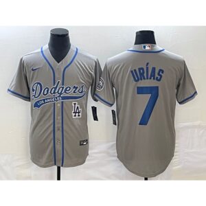 68634f505792c_1 Men's Los Angeles Dodgers #7 Julio Urias Gray With Patch Cool Base Stitched Baseball Jersey